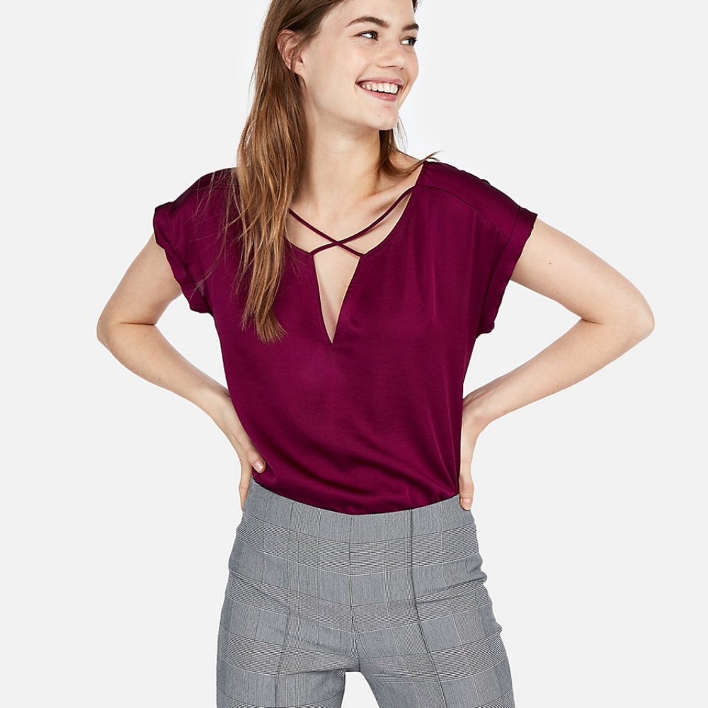 NWT Express Satin Cross Front Gramercy Tee
